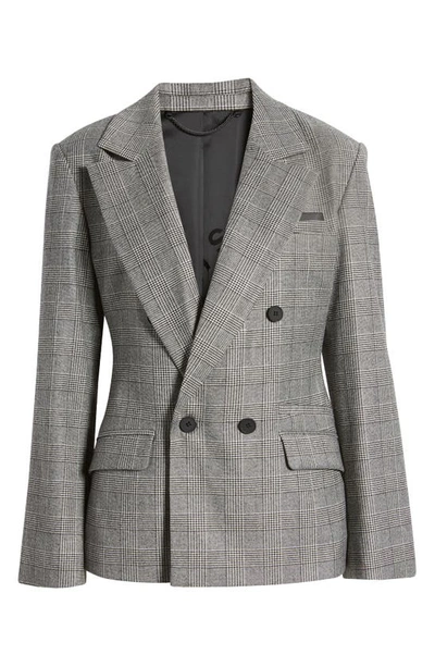 Allsaints Bea Check Double Breasted Wool Blend Blazer In Grey