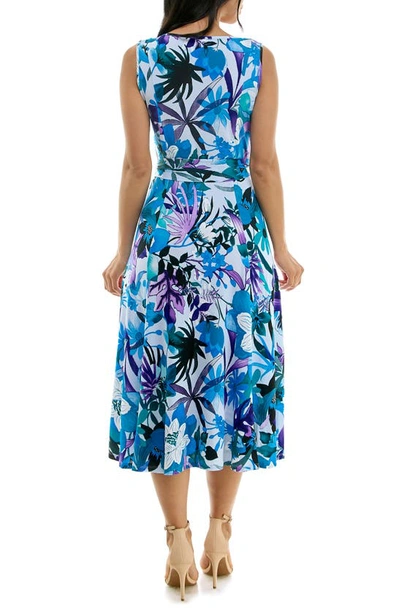 Shop Nina Leonard Crewneck Sleeveless Midi Dress In Mint Multi