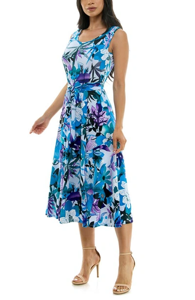 Shop Nina Leonard Crewneck Sleeveless Midi Dress In Mint Multi