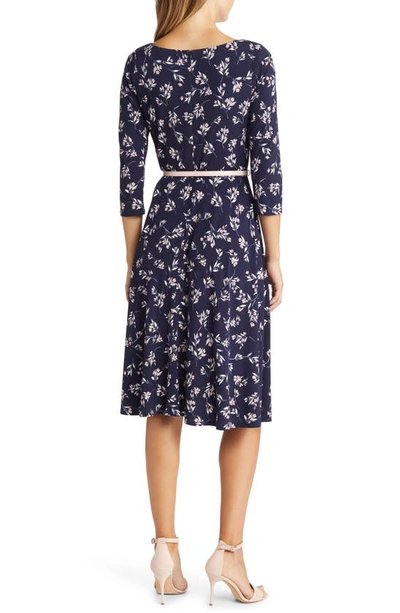 Shop Harper Rose Pleated Floral Print Belted Dress In Navy