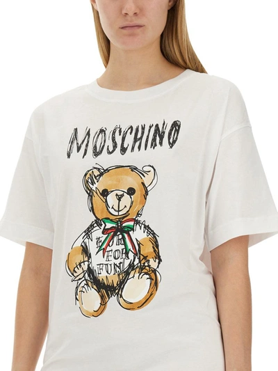 Shop Moschino "drawn Teddy Bear" Dress In White