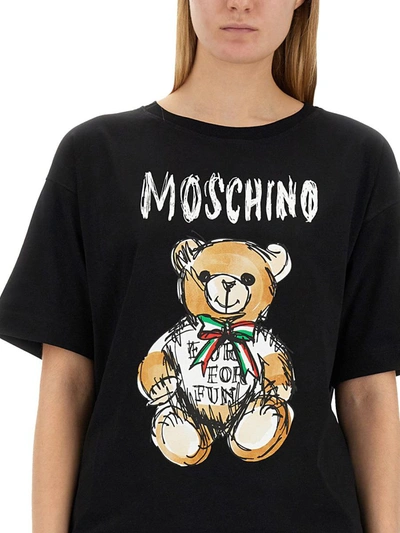 Shop Moschino Teddy Print Dress In Black