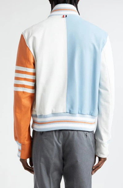 Shop Thom Browne Fun-mix 4-bar Colorblock Leather Bomber Jacket In White
