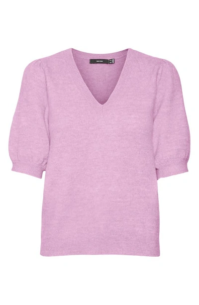 Shop Vero Moda Elly Puff Sleeve Sweater In Pastel Lavender Deta