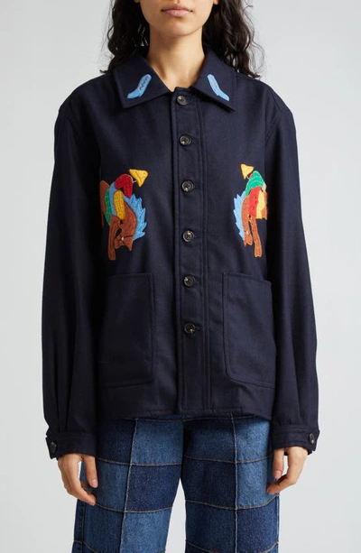 Shop Bode Rodeo Franck Wool Jacket In Midnight