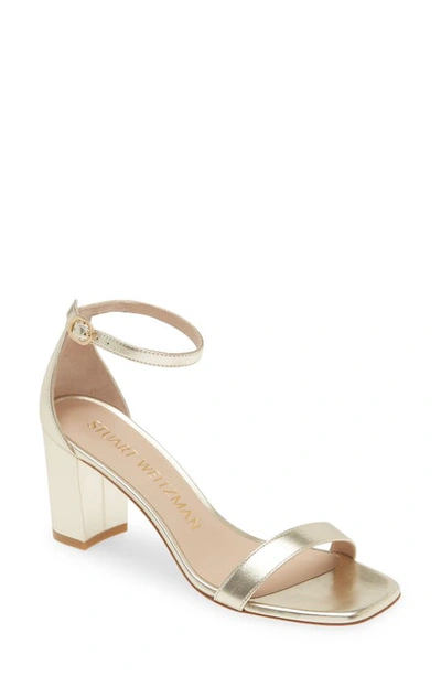 Stuart Weitzman Nudistcurve Block Heel Sandal In Platino