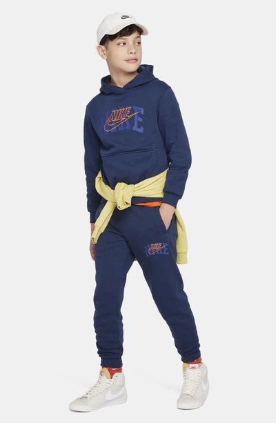 Shop Nike Kids' Sportswear Fleece Joggers In Midnight Navy/ Safety Orange