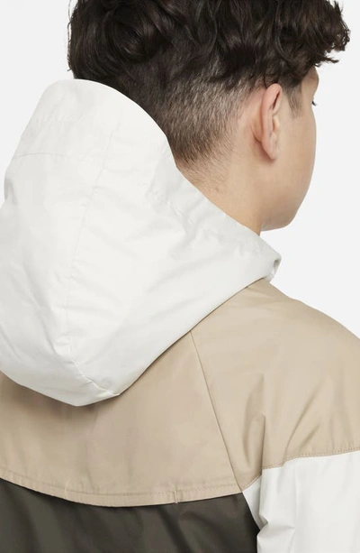Shop Nike Kids' Windrunner Water Repellent Hooded Jacket In Light Bone/ Cargo Khaki/ White