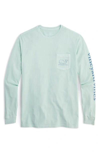 Shop Vineyard Vines Vintage Whale Pocket Long Sleeve Cotton Graphic T-shirt In Mist Green