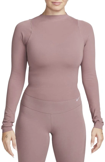 Shop Nike Zenvy Dri-fit Long Sleeve Top In Smokey Mauve/white