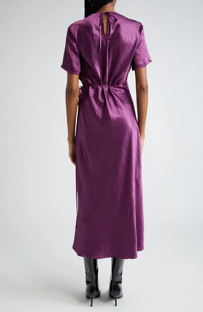 Shop Acne Studios Daika Textured Satin Faux Wrap Midi Dress In Bright Purple