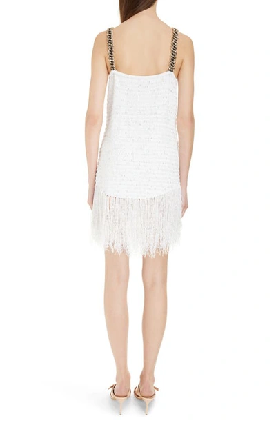 Shop Balmain Chain Strap Fringe Tweed Minidress In Gad White/ Gold