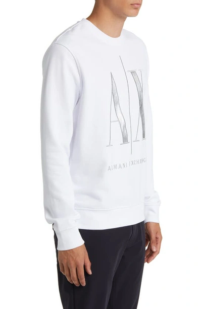 Shop Armani Exchange Embroidered Metallic Icon Logo Sweatshirt In White