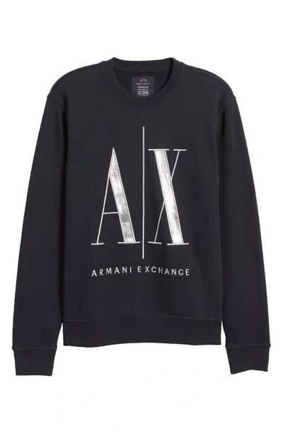 Shop Armani Exchange Embroidered Metallic Icon Logo Sweatshirt In Navy