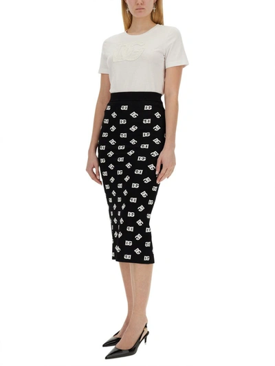 Shop Dolce & Gabbana Viscose Logo Jacquard Pencil Skirt In Black