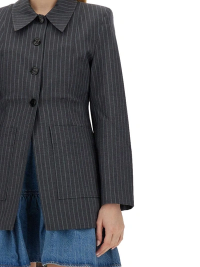 Shop Ganni Jacket With Stripe Pattern In Grey