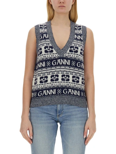 Shop Ganni Vests With Logo In Multicolour