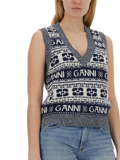 Shop Ganni Vests With Logo In Multicolour