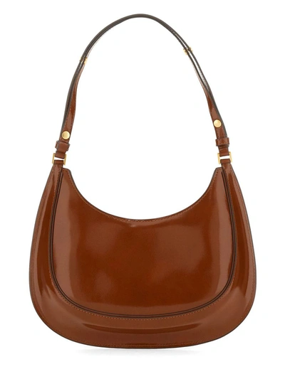 Shop Tory Burch Robinson Brushed Leather Crescent Bag In Buff