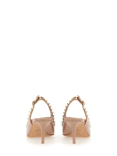 Shop Valentino Garavani "rockstud Bow" Slingback Pumps In Powder