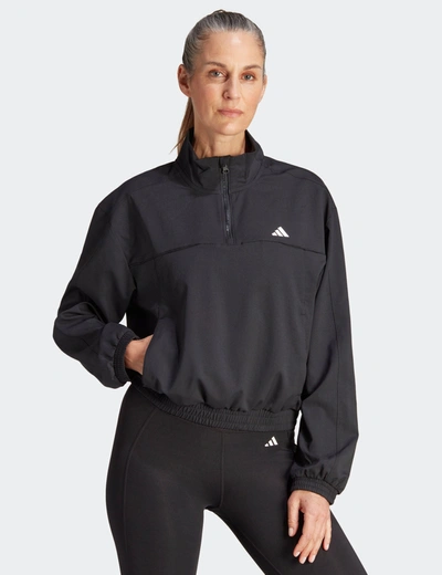 Shop Adidas Originals Adidas Aeroready Train Essentials Woven Quarter-zip Track Jacket In Black