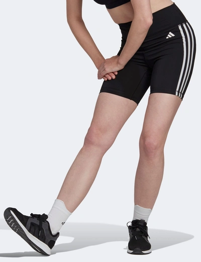 Shop Adidas Originals Adidas Training Essentials 3-stripes High Waisted Short Leggings In Black