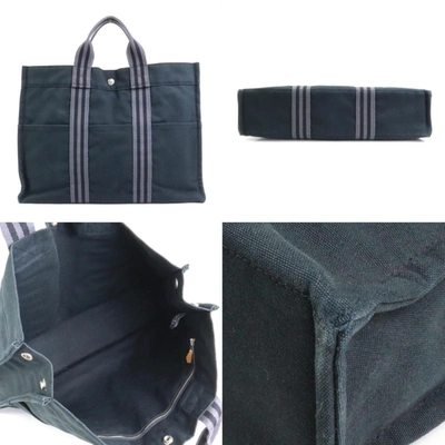 Shop Hermes Hermès Fourre Tout Navy Cotton Tote Bag ()