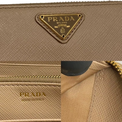 Shop Prada Saffiano Beige Leather Wallet  ()