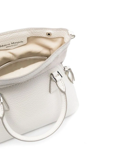 Shop Maison Margiela '5ac Micro' White Shoulder Bag With Logo Label In Grainy Leather Woman