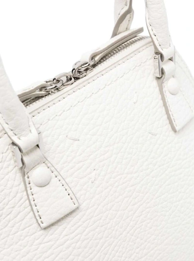 Shop Maison Margiela '5ac Micro' White Shoulder Bag With Logo Label In Grainy Leather Woman