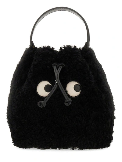 Shop Anya Hindmarch Shearling Bucket Bag In Black