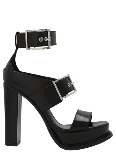 Shop Alexander Mcqueen Straps Leather Sandals In Black