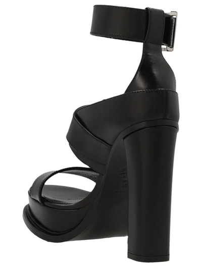 Alexander Mcqueen Platform Sandal With Buckles In Black And Silver In Black