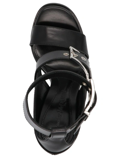 Alexander Mcqueen Platform Sandal With Buckles In Black And Silver In Black