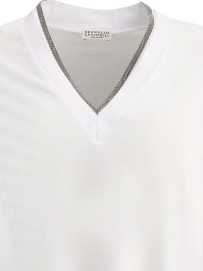 Shop Brunello Cucinelli "precious Neckline" Ribbed T-shirt In White