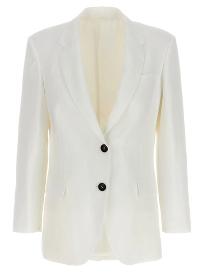 Shop Brunello Cucinelli Single-breasted Linen Blend Blazer In White