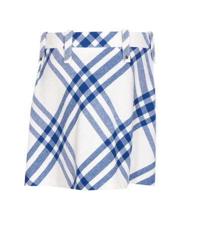 Burberry Pleat Detail Check Wool Mini Skirt In Blue