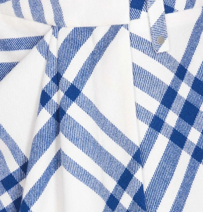 Burberry Pleat Detail Check Wool Mini Skirt In Blue