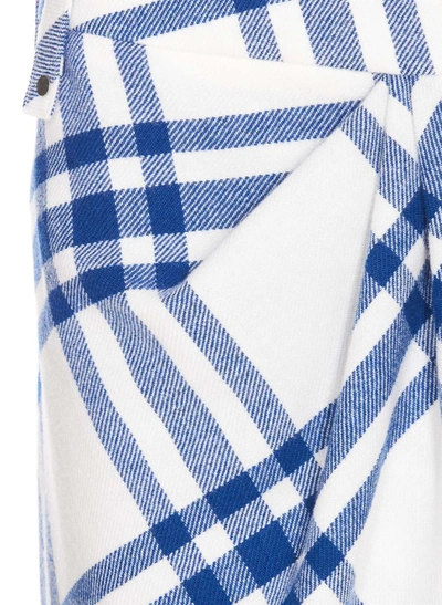 Burberry Pleat Detail Check Wool Mini Skirt In Blue
