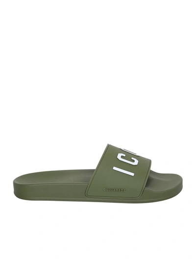 Dsquared2 Icon-embossed Pool Slides In Green