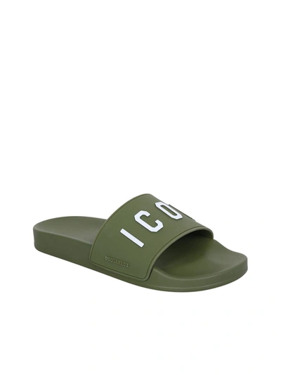 Dsquared2 Icon-embossed Pool Slides In Green