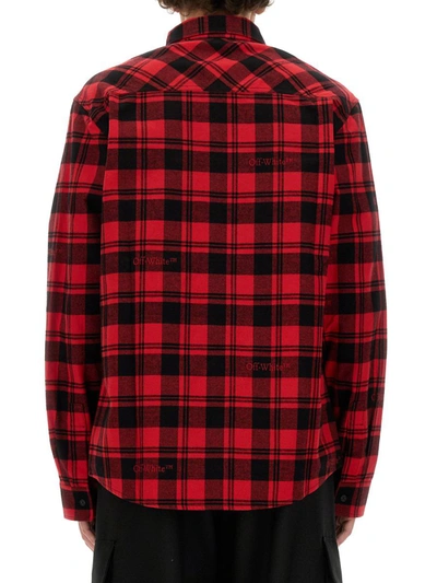 Shop Off-white Check Print Shirt In Red