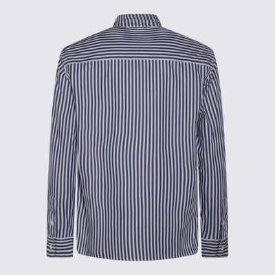 Shop Maison Kitsuné Navy And Sky Blue Cotton Stripes Shirt In Navy/sky Blue Stripes