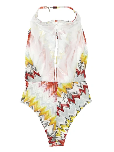 Shop Missoni Patterned One-piece Swimsuit Wide Neckline In Multicolor