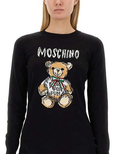 Shop Moschino "drawn Teddy Bear" Dress In Black