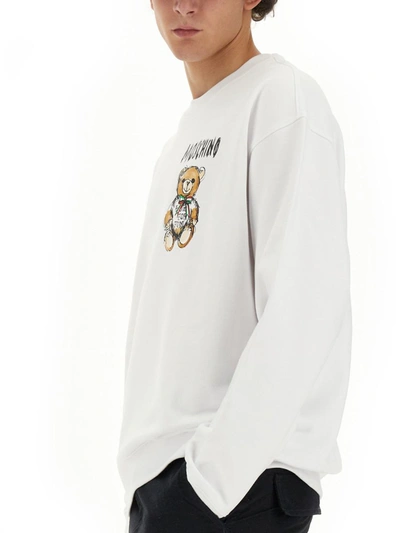 Shop Moschino "drawn Teddy Bear" Sweatshirt In White