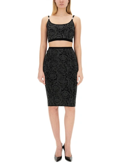 Shop Versace "baroque" Skirt In Black