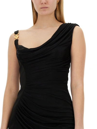 Shop Versace "medusa 95" Mini Draped Dress In Black