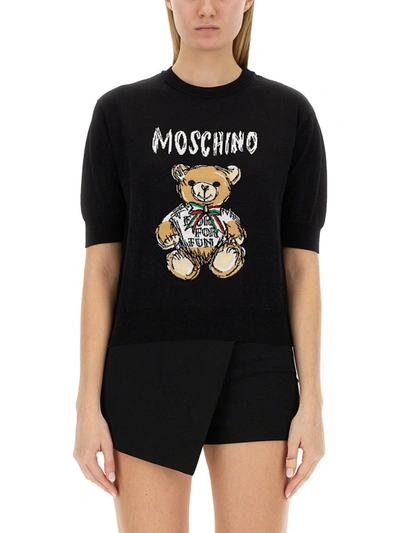 Shop Moschino Jersey With Logo In Black