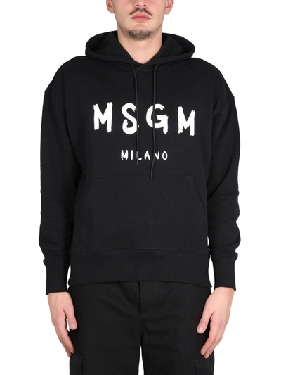 Shop Msgm Sweatshirt With Brushed Logo In Black